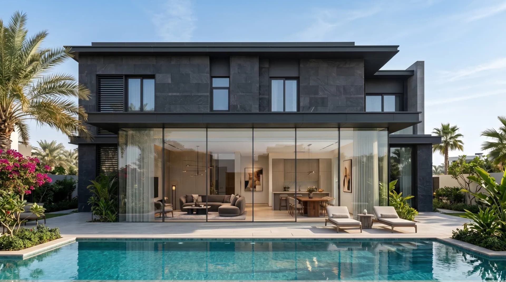 The same villa glazing in the clear state, fully transparent