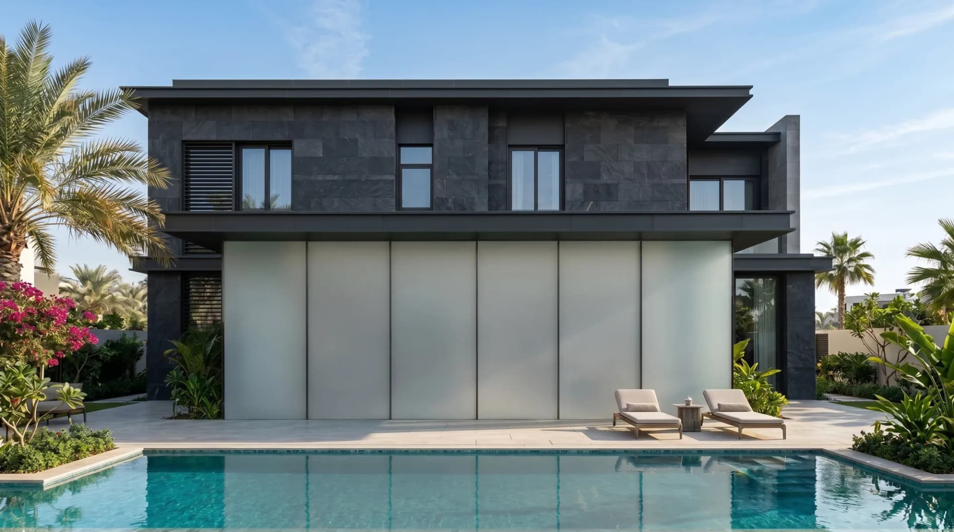 Villa glazing switched to the private state, fully obscured
